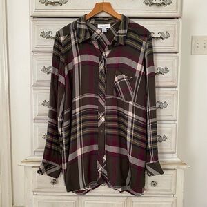 Motherhood Maternity Olive Plaid Button Shirt